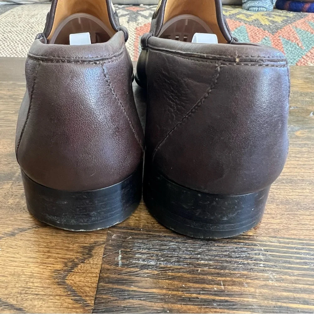 GUCCI Brow Leather Web Detail Horsebit Loafers EU41.5 US8
